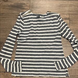 J Crew Striped Long Sleeve Top with Zipper Detail